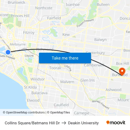 Collins Square/Batmans Hill Dr to Deakin University map