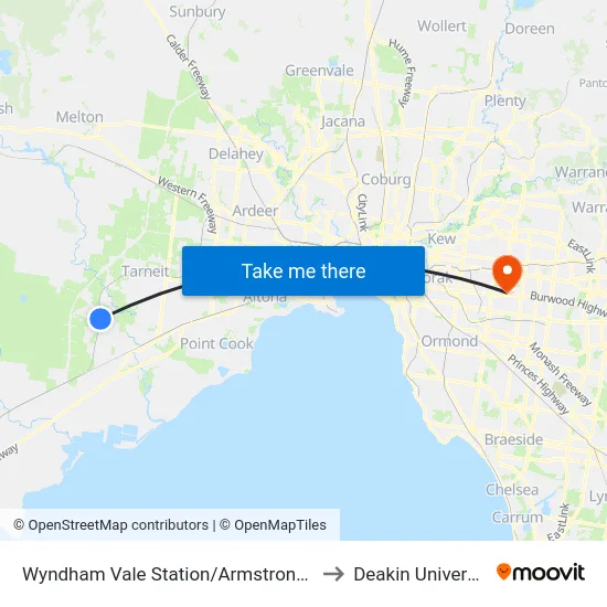Wyndham Vale Station/Armstrong Rd to Deakin University map