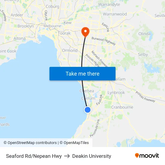Seaford Rd/Nepean Hwy to Deakin University map