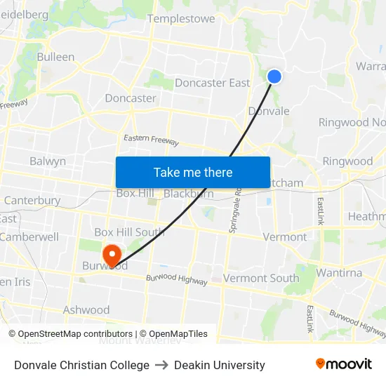Donvale Christian College to Deakin University map