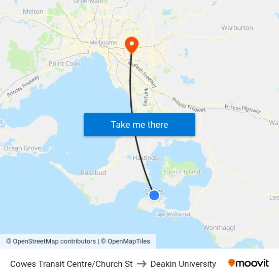 Cowes Transit Centre/Church St to Deakin University map