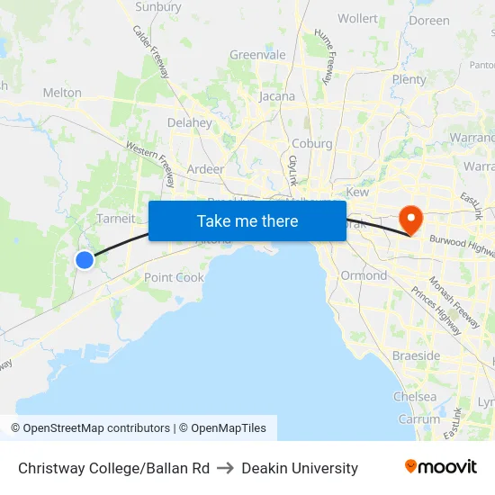 Christway College/Ballan Rd to Deakin University map
