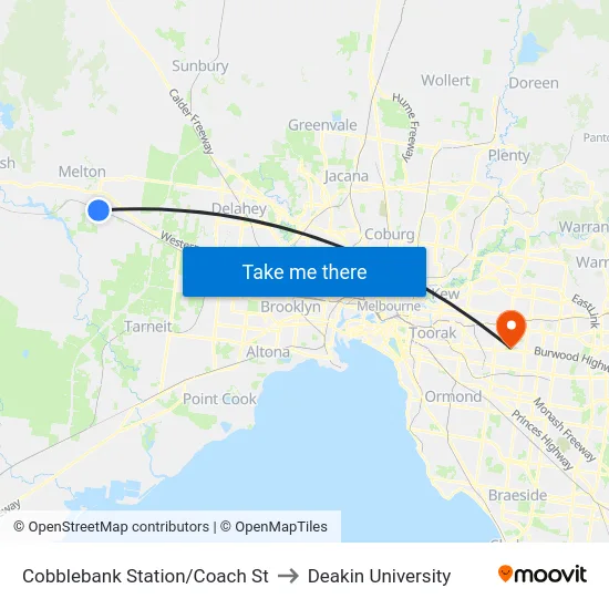 Cobblebank Station/Coach St to Deakin University map