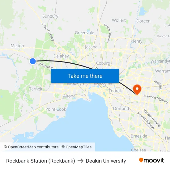 Rockbank Station to Deakin University map