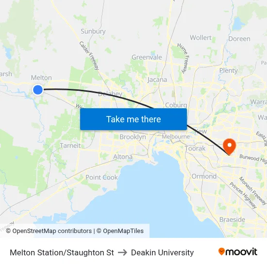 Melton Station/Staughton St to Deakin University map