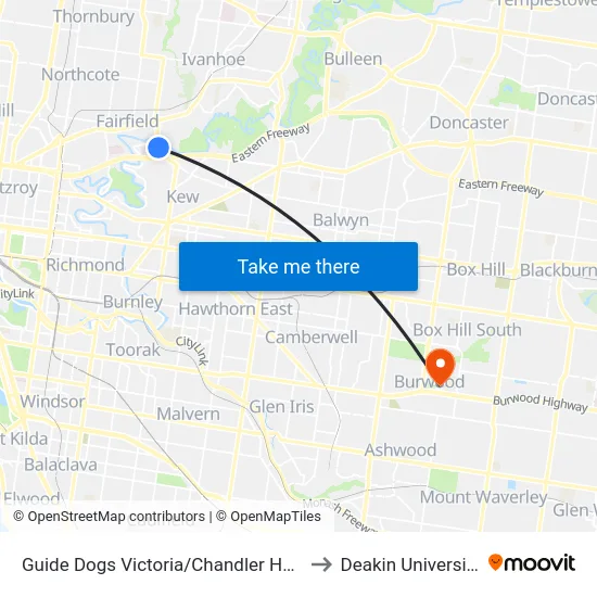 Guide Dogs Victoria/Chandler Hwy to Deakin University map