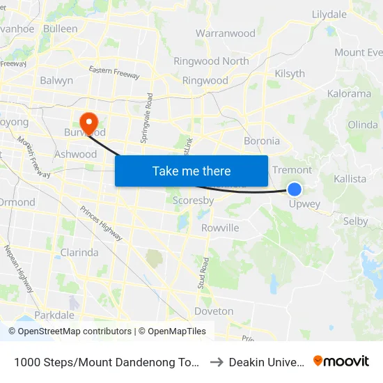 1000 Steps/Mount Dandenong Tourist Rd to Deakin University map