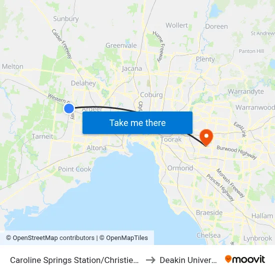 Caroline Springs Station/Christies Rd to Deakin University map