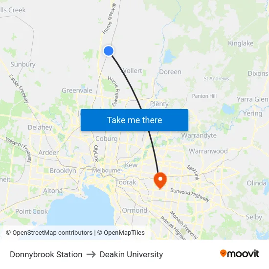 Donnybrook Station to Deakin University map