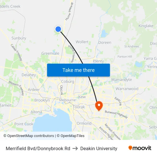 Merrifield Bvd/Donnybrook Rd to Deakin University map