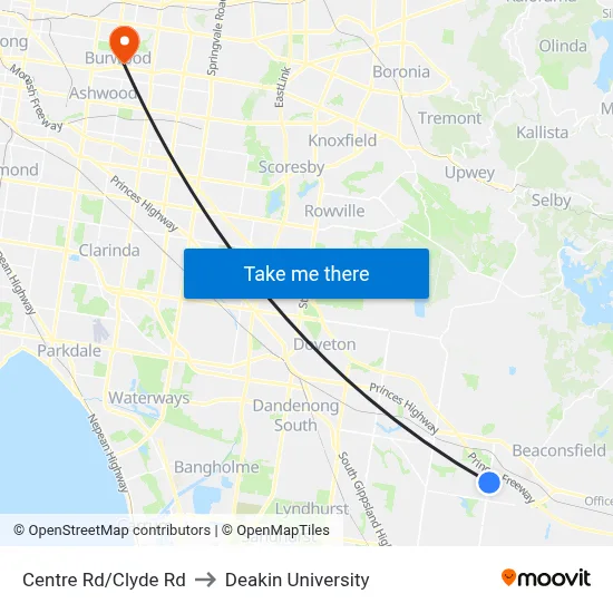 Centre Rd/Clyde Rd to Deakin University map