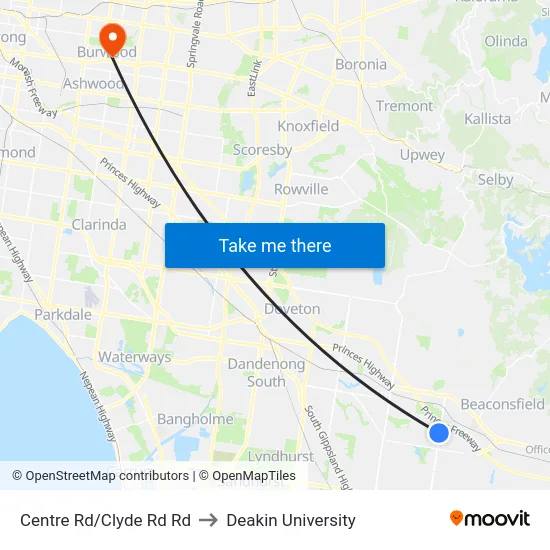 Centre Rd/Clyde Rd Rd to Deakin University map