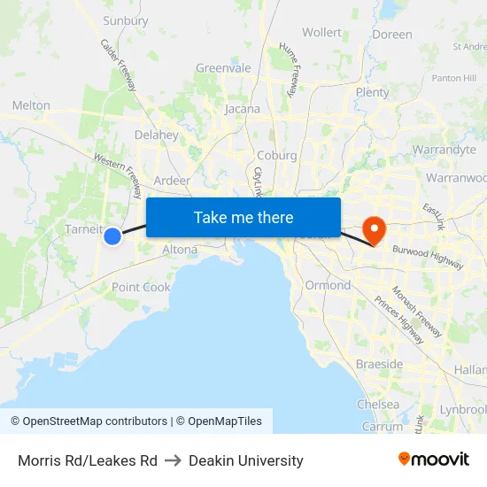 Morris Rd/Leakes Rd to Deakin University map