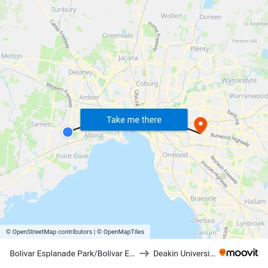 Bolivar Esplanade Park/Bolivar Esp to Deakin University map