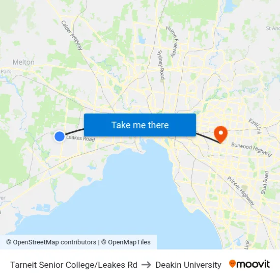 Tarneit Senior College/Leakes Rd to Deakin University map