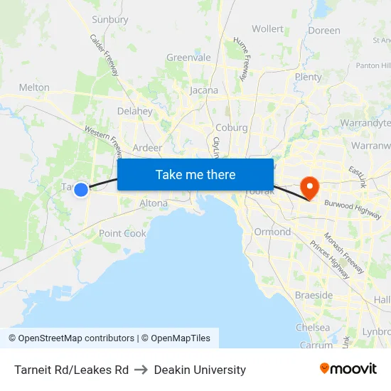 Tarneit Rd/Leakes Rd to Deakin University map