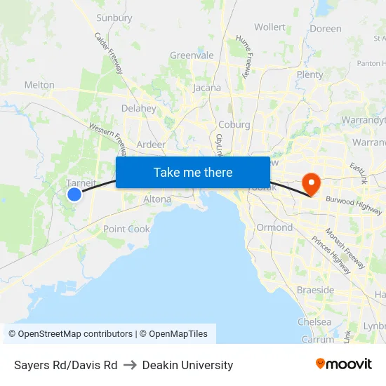 Sayers Rd/Davis Rd to Deakin University map