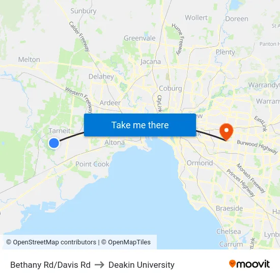 Bethany Rd/Davis Rd to Deakin University map