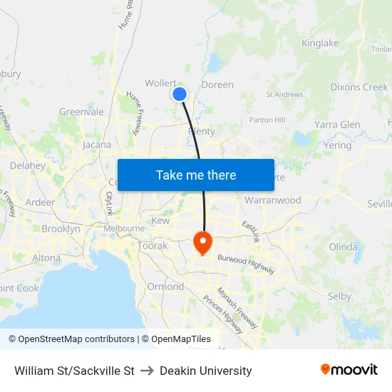 William St/Sackville St to Deakin University map