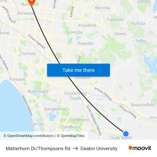 Matterhorn Dr/Thompsons Rd to Deakin University map