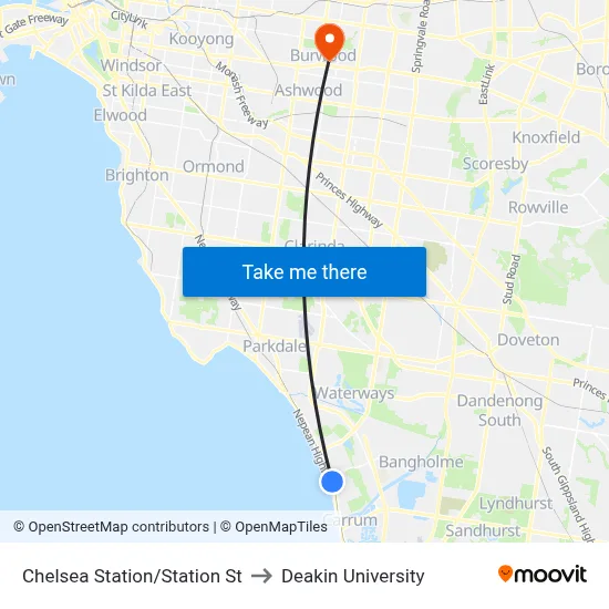 Chelsea Station/Station St to Deakin University map