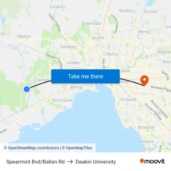 Spearmint Bvd/Ballan Rd to Deakin University map