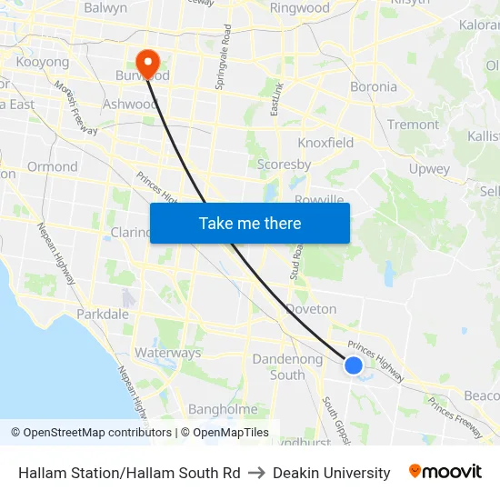 Hallam Station/Hallam South Rd to Deakin University map