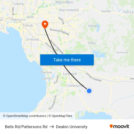 Bells Rd/Pattersons Rd to Deakin University map