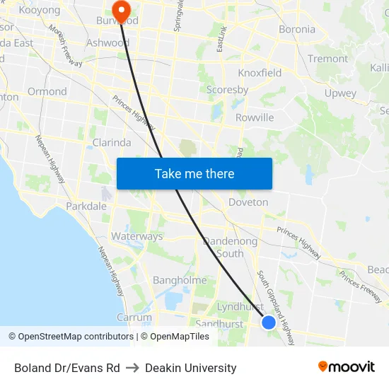 Boland Dr/Evans Rd to Deakin University map