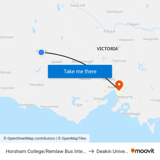 Horsham College/Remlaw Bus Interchange to Deakin University map