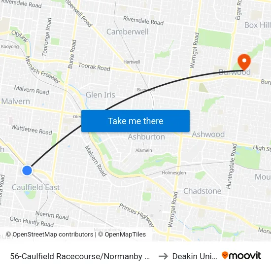 Caulfield Racecourse/Normanby Rd #56 to Deakin University map