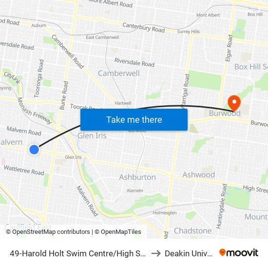 49-Harold Holt Swim Centre/High St (Glen Iris) to Deakin University map