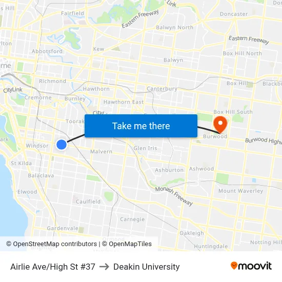 Airlie Ave/High St #37 to Deakin University map