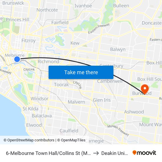 6-Melbourne Town Hall/Collins St (Melbourne City) to Deakin University map