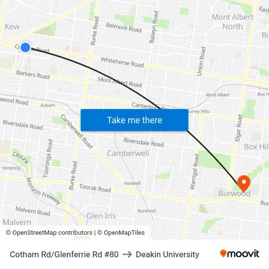 Cotham Rd/Glenferrie Rd #80 to Deakin University map