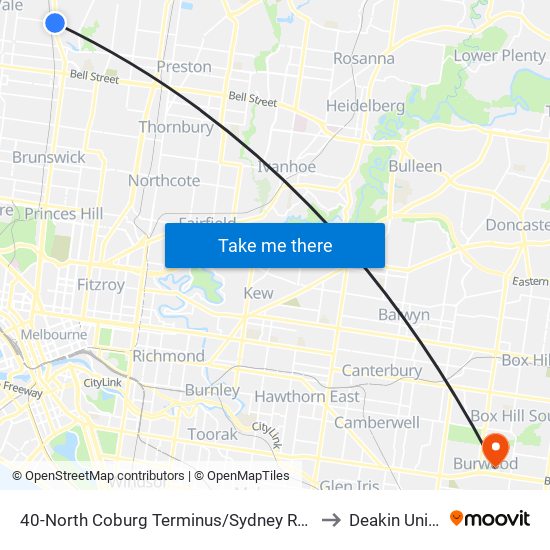 40-North Coburg Terminus/Sydney Rd (Coburg North) to Deakin University map