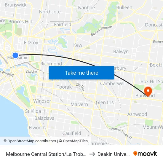 Melbourne Central Station/La Trobe St  #5 to Deakin University map
