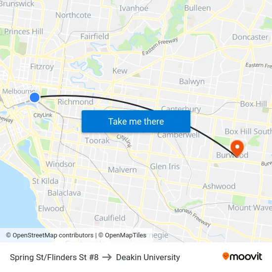 Spring St/Flinders St #8 to Deakin University map