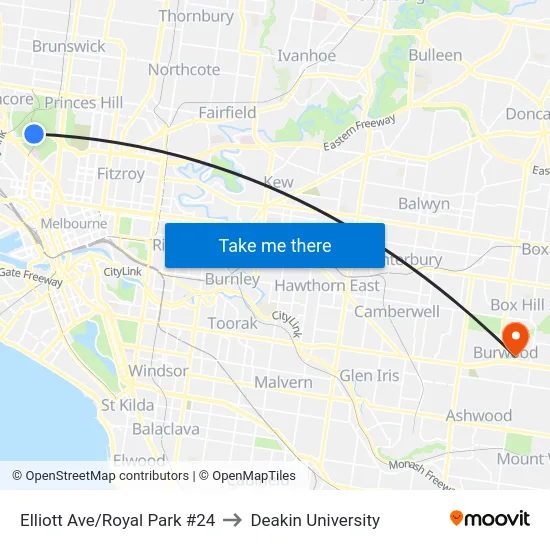 Elliott Ave/Royal Park #24 to Deakin University map