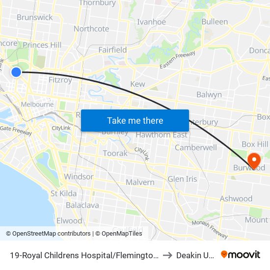 19-Royal Childrens Hospital/Flemington Rd (North Melbourne) to Deakin University map