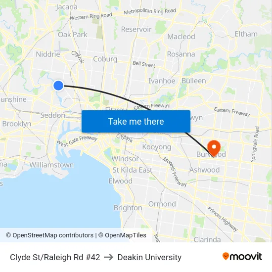 Clyde St/Raleigh Rd #42 to Deakin University map