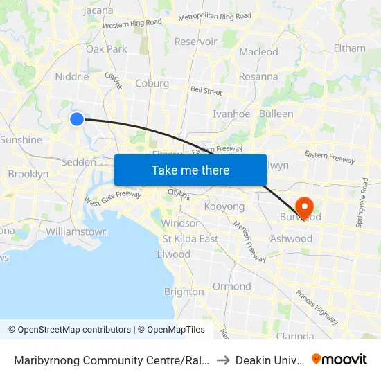 Maribyrnong Community Centre/Raleigh Rd #45 to Deakin University map