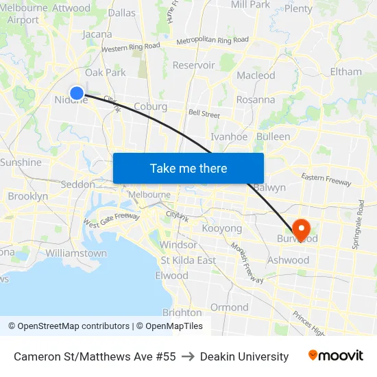Cameron St/Matthews Ave #55 to Deakin University map