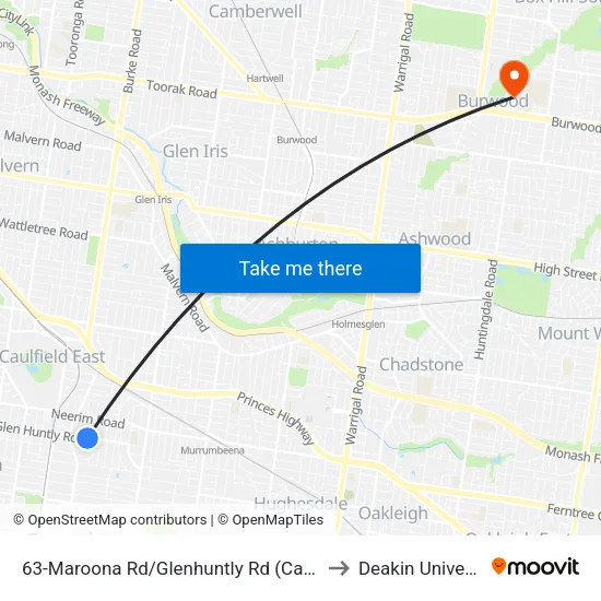 Maroona Rd/Glenhuntly Rd #63 to Deakin University map