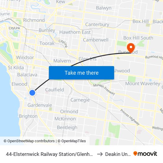 44-Elsternwick Railway Station/Glenhuntly Rd (Elsternwick) to Deakin University map