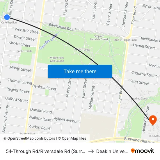 Through Rd/Riversdale Rd #54 to Deakin University map