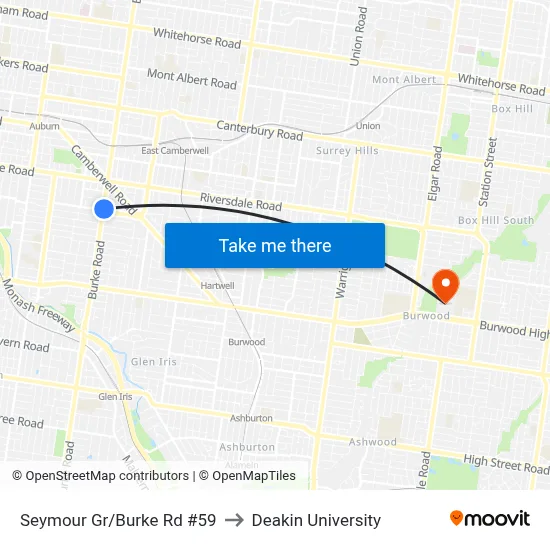 Seymour Gr/Burke Rd #59 to Deakin University map