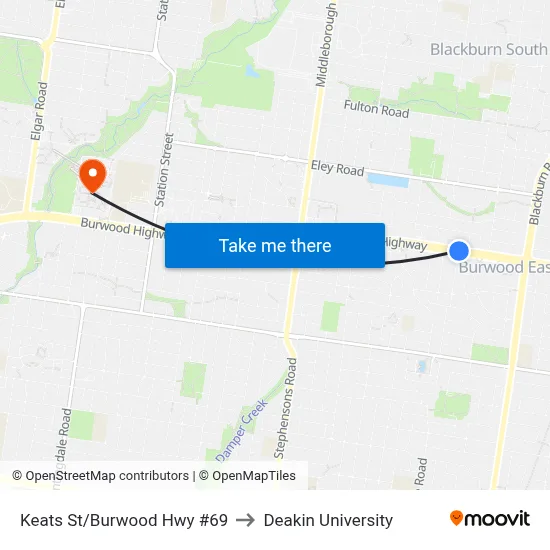 Keats St/Burwood Hwy #69 to Deakin University map