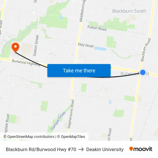 Blackburn Rd/Burwood Hwy #70 to Deakin University map