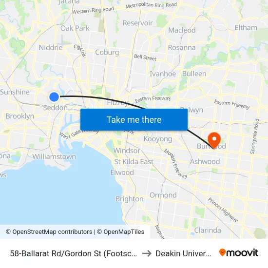 Ballarat Rd/Gordon St #58 to Deakin University map